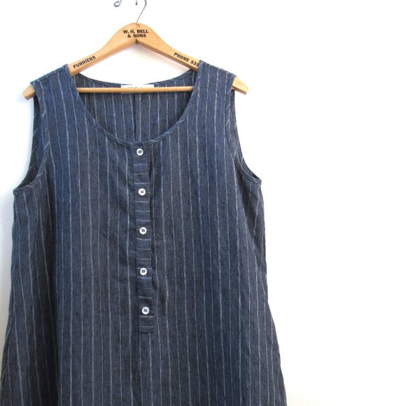 Pure Linen Pinstripe Dress Made in Canada - Picture 2 of 4